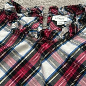 J. Crew Tartan Plaid Ruffle Neck Top Blouse  Women’s size Large